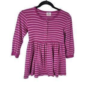 Hanna Anderson Girls Dress 110 (4-6) Long Sleeve Purple Striped Knee Length